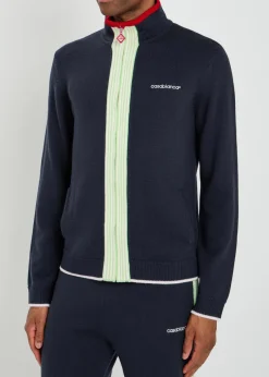 Logo-embroidered fine-knit wool track jacket