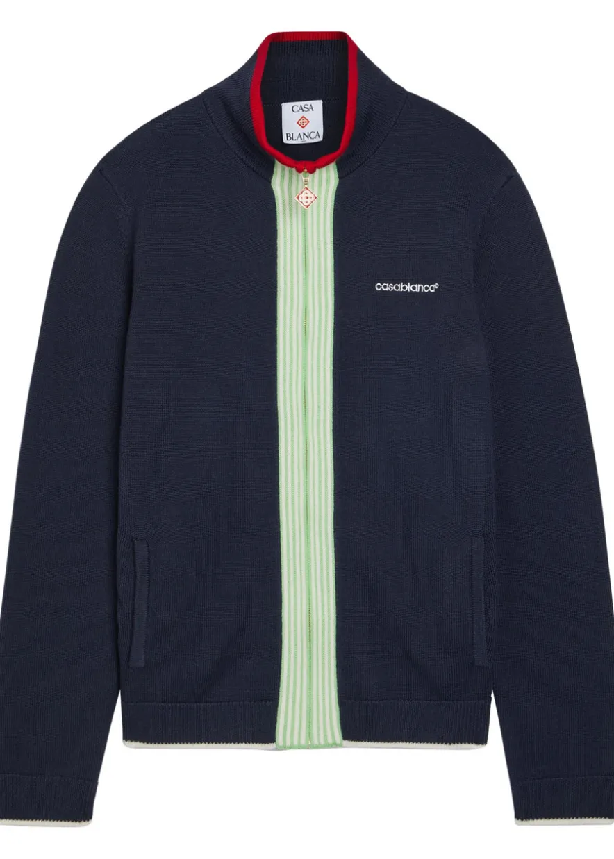 Logo-embroidered fine-knit wool track jacket