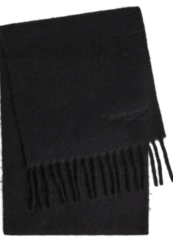 Logo-embroidered fringed alpaca-blend scarf