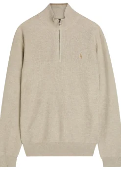Logo-embroidered half-zip piqué cotton jumper