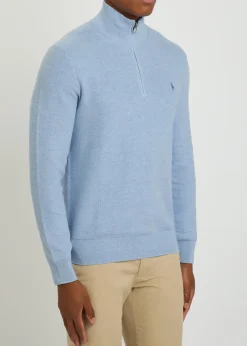 Logo-embroidered half-zip piqué cotton jumper
