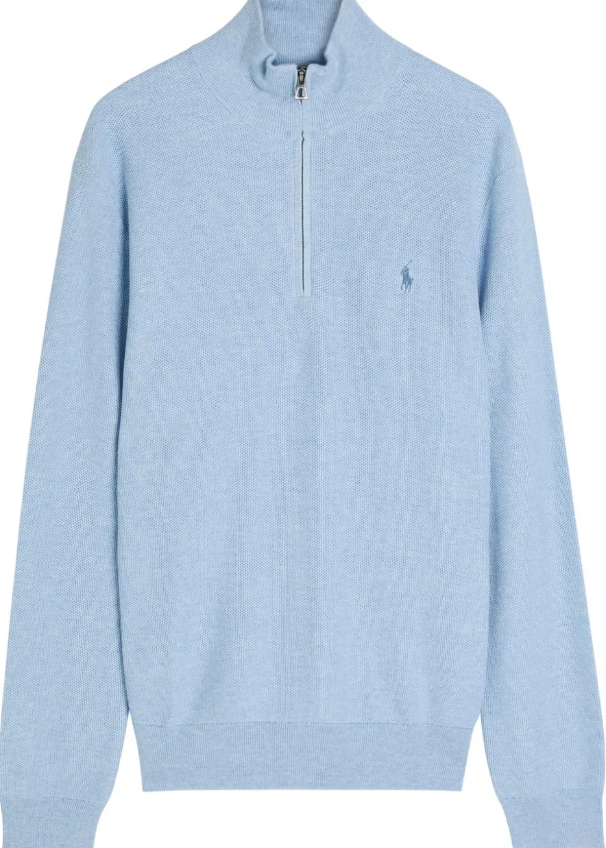 Logo-embroidered half-zip piqué cotton jumper