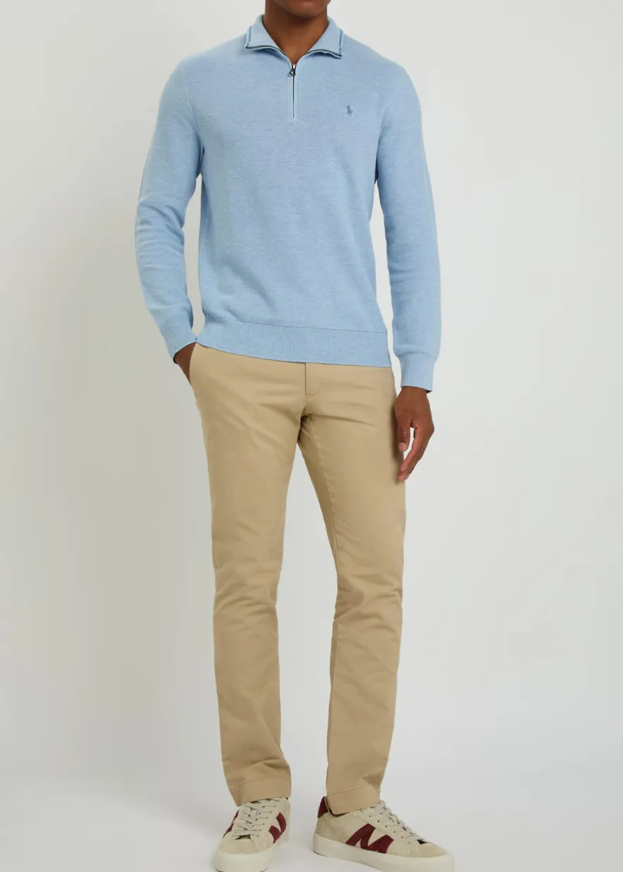 Logo-embroidered half-zip piqué cotton jumper