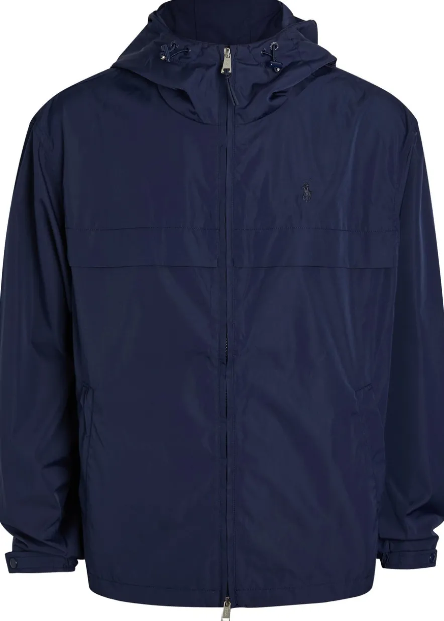 Logo-embroidered hooded shell jacket