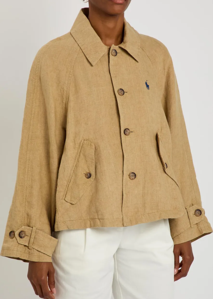 Logo-embroidered linen oveshirt