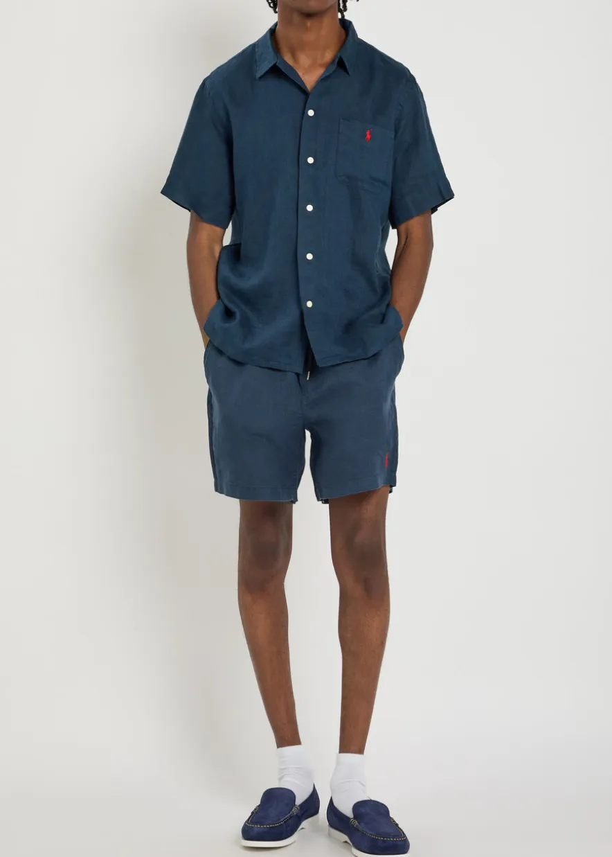 Logo-embroidered linen shirt