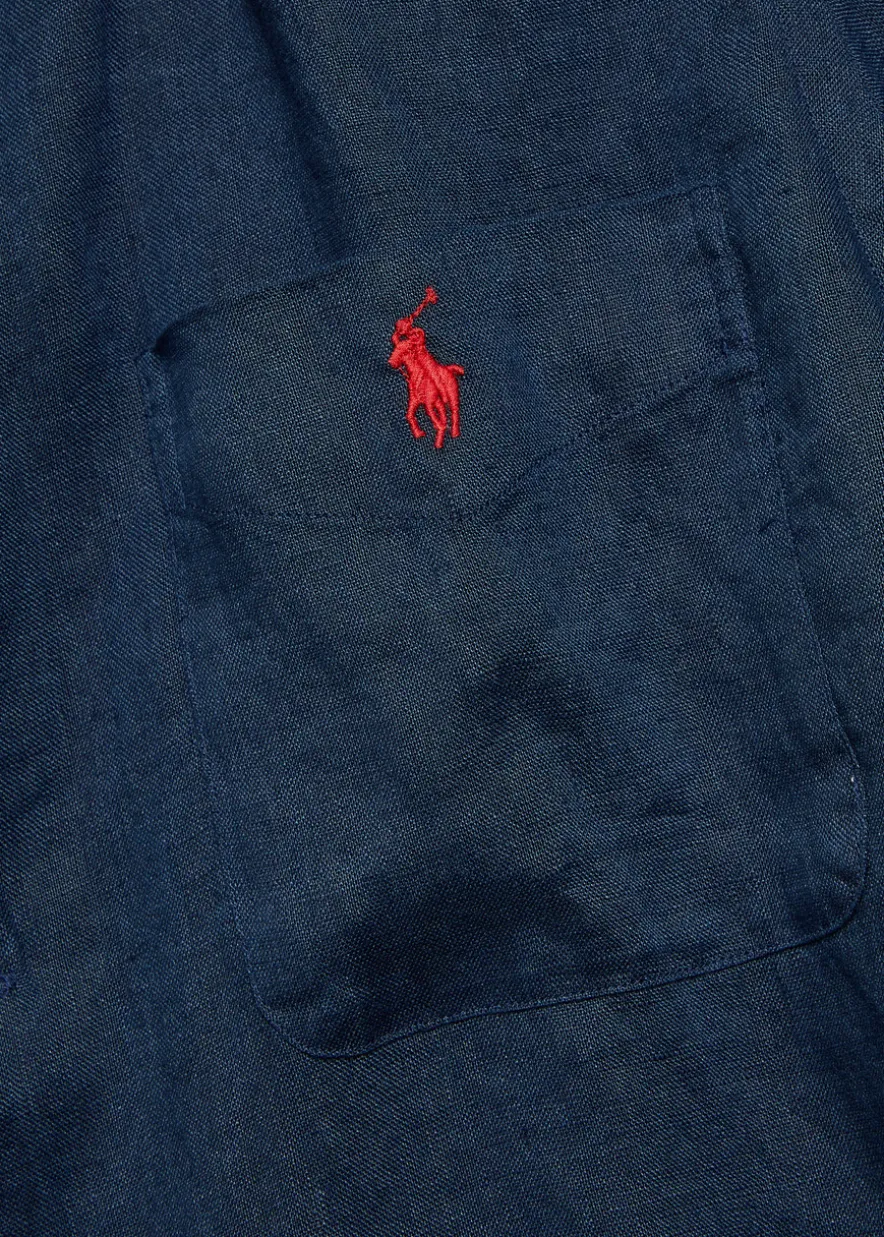 Logo-embroidered linen shirt