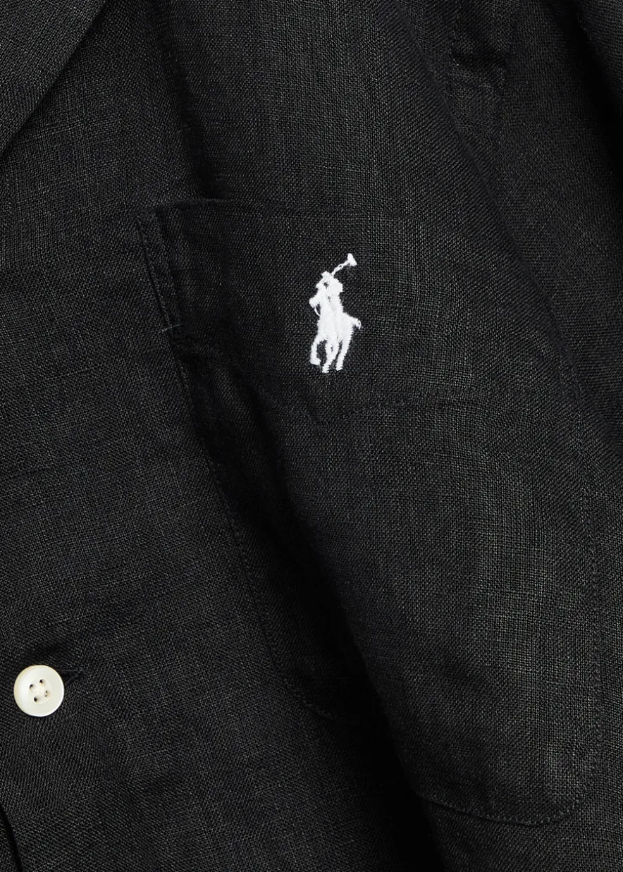Logo-embroidered linen shirt