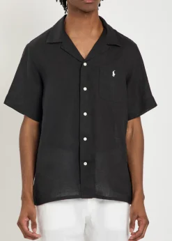Logo-embroidered linen shirt