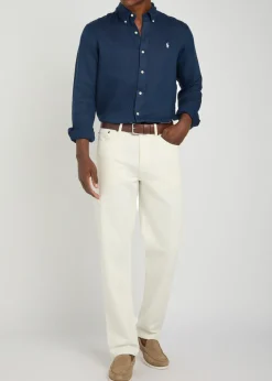 Logo-embroidered linen shirt