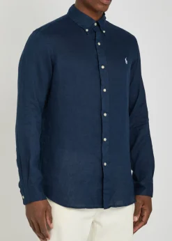 Logo-embroidered linen shirt