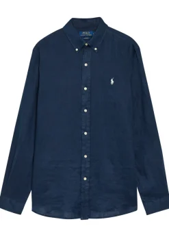 Logo-embroidered linen shirt