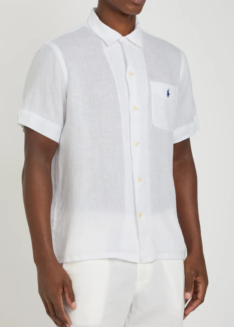Logo-embroidered linen shirt