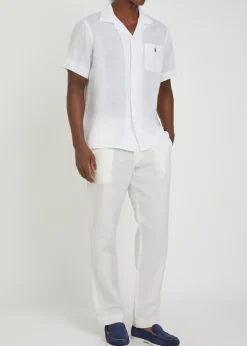 Logo-embroidered linen shirt