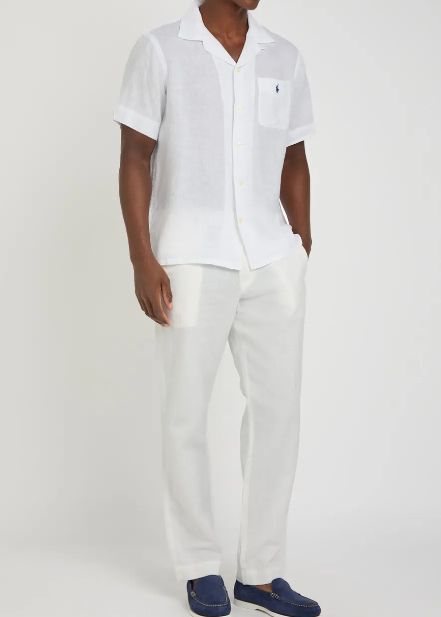 Logo-embroidered linen shirt