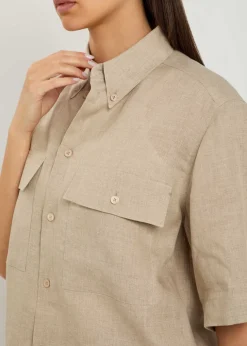Logo-embroidered linen shirt