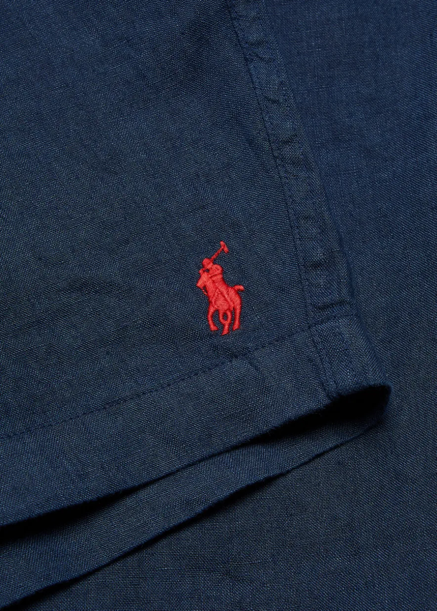 Logo-embroidered linen shorts