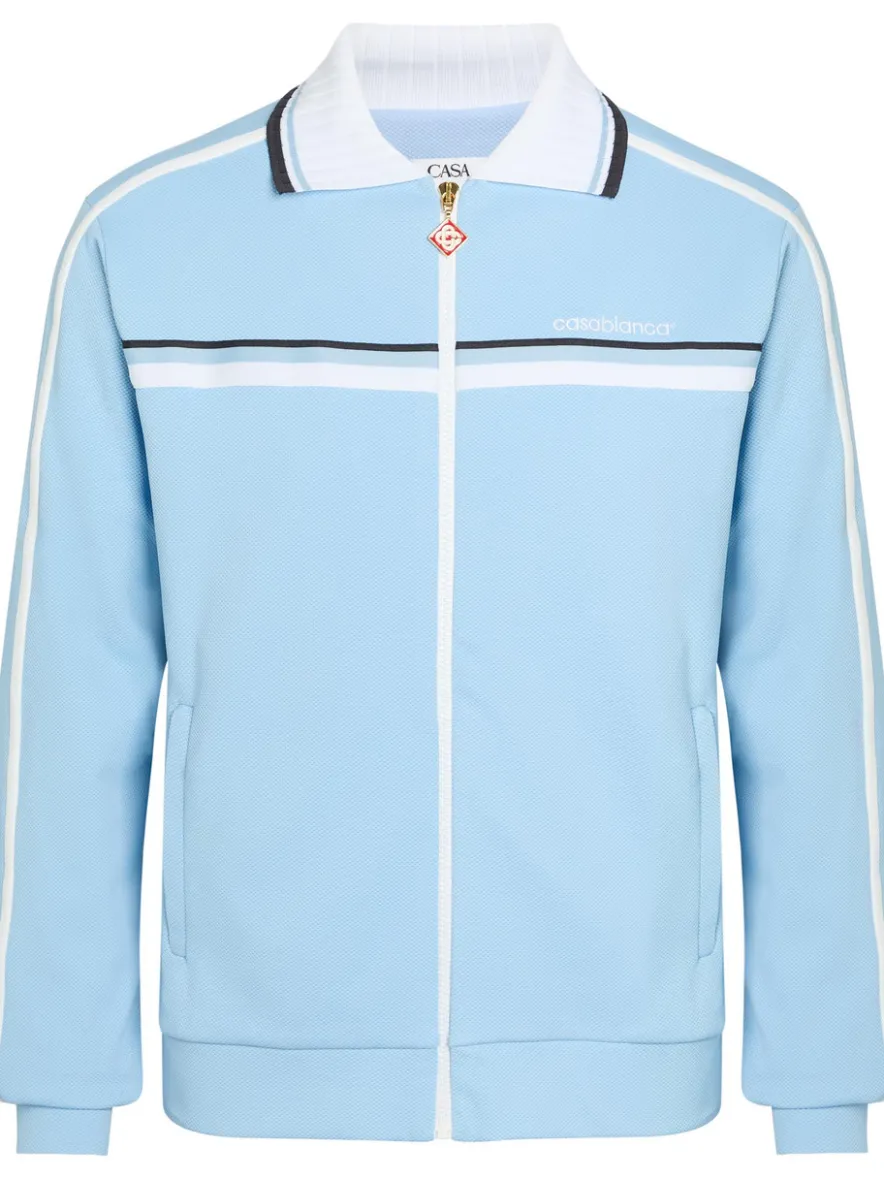 Logo-embroidered panelled piqué woven track jacket