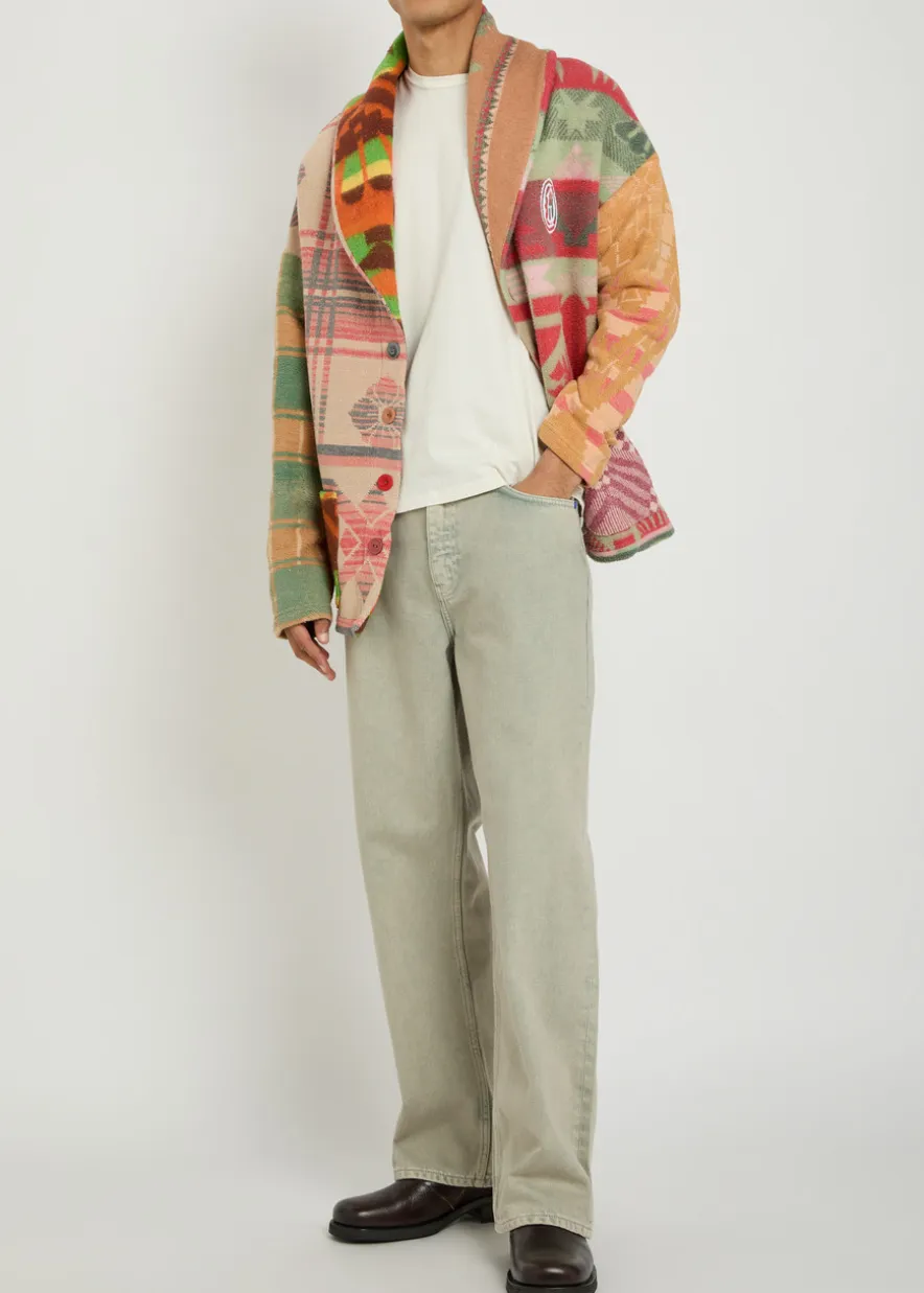 Logo-embroidered patterned cotton-blend cardigan
