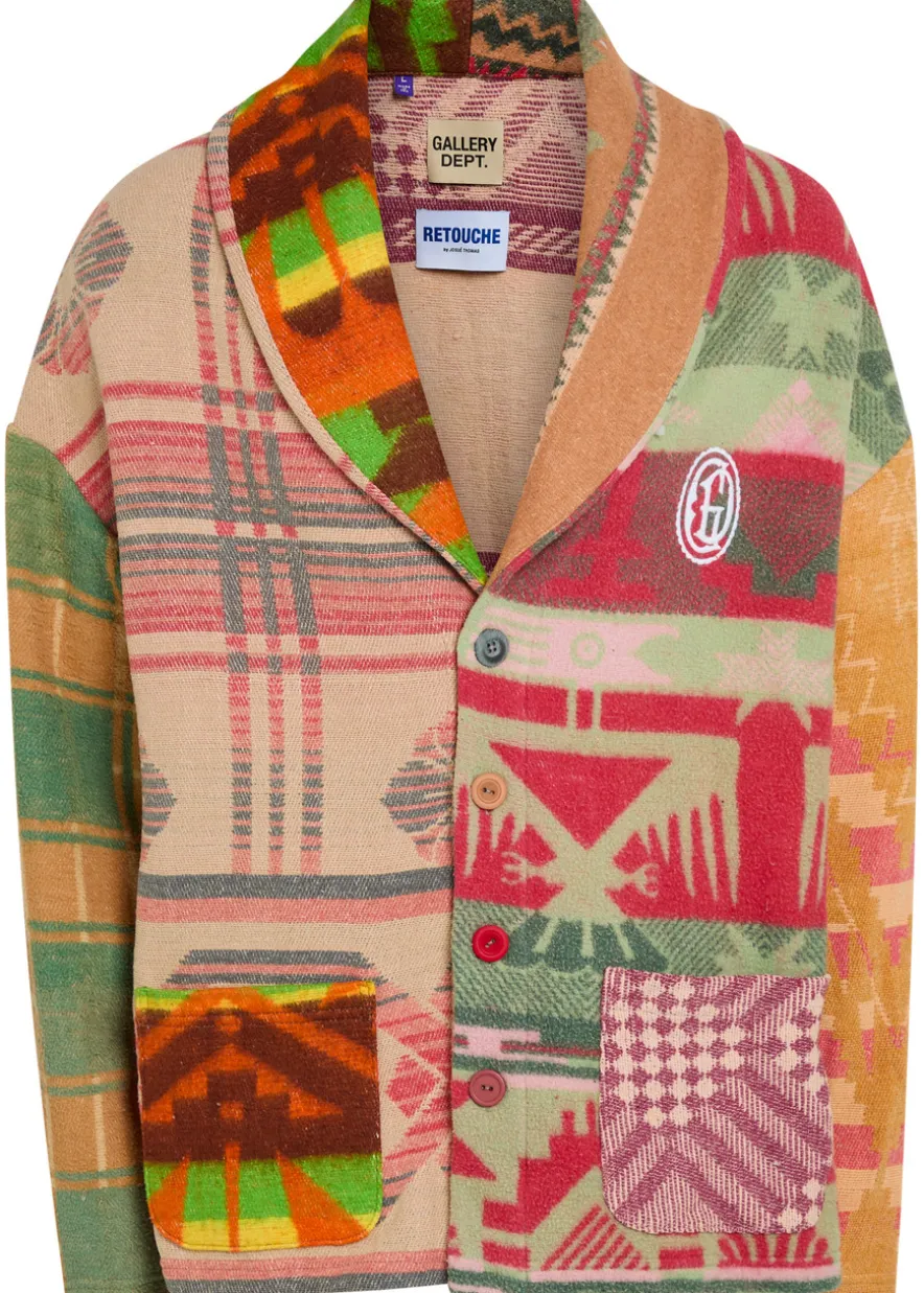 Logo-embroidered patterned cotton-blend cardigan