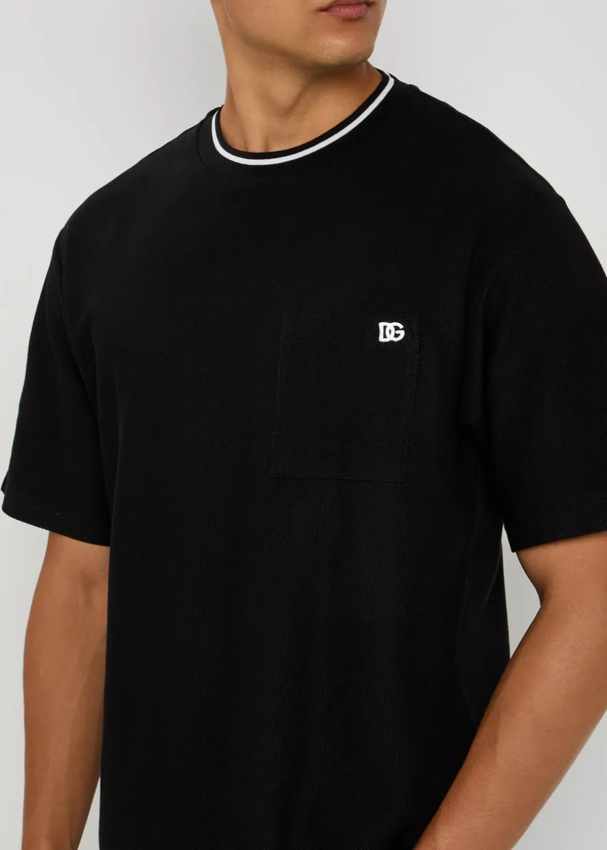 Logo-embroidered piqué cotton T-shirt