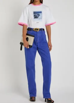 Logo-embroidered printed cotton T-shirt