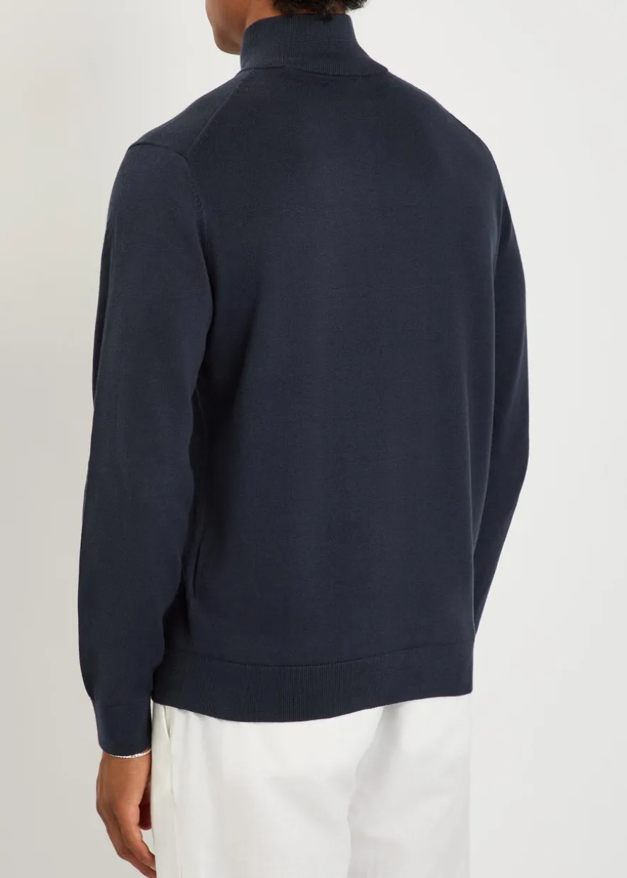 Logo-embroidered quarter-zip cotton jumper