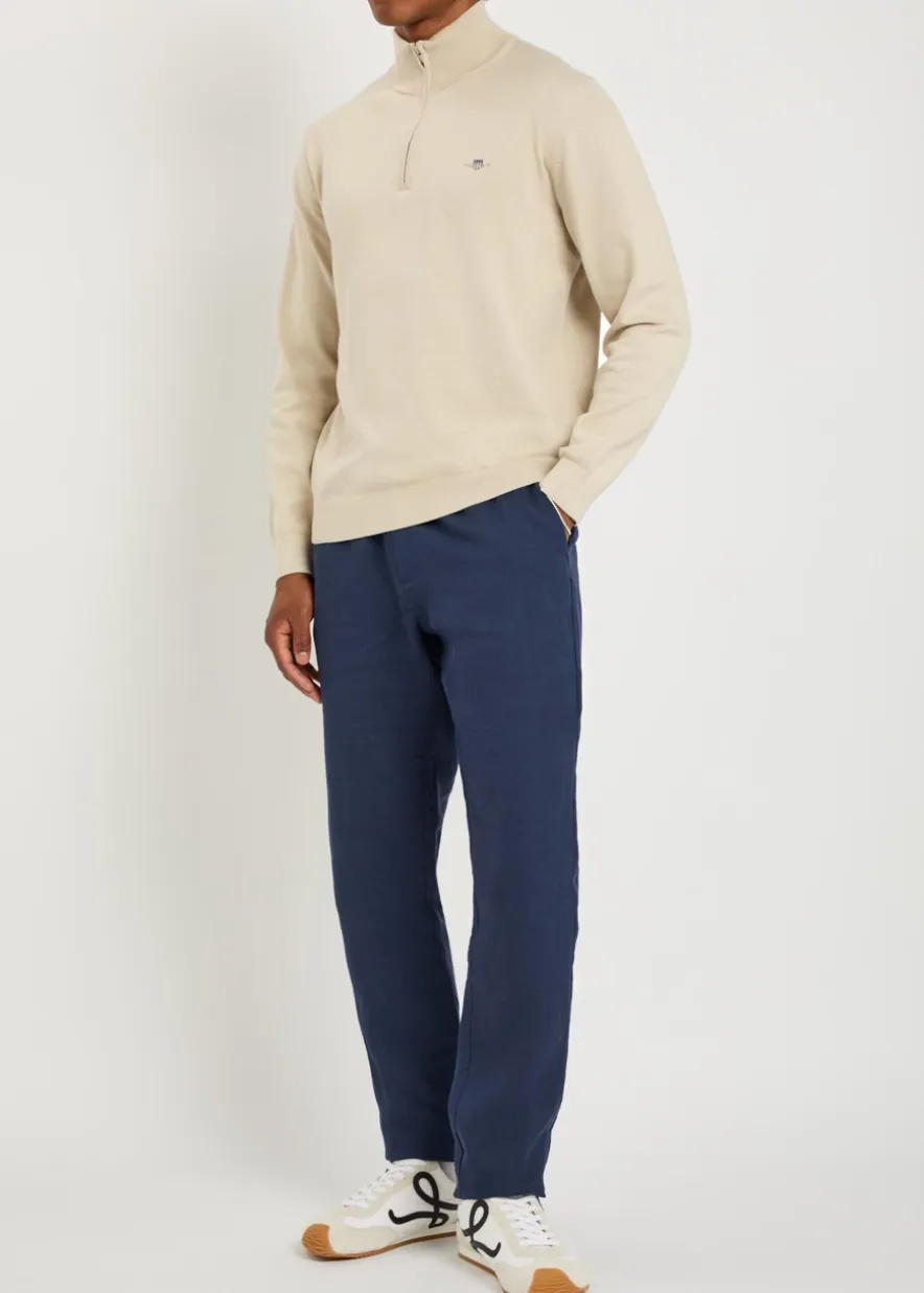 Logo-embroidered quarter-zip cotton jumper