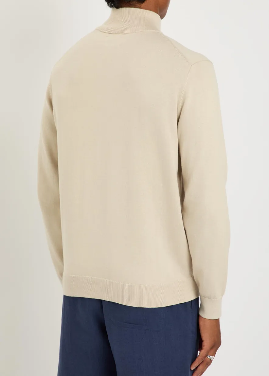 Logo-embroidered quarter-zip cotton jumper