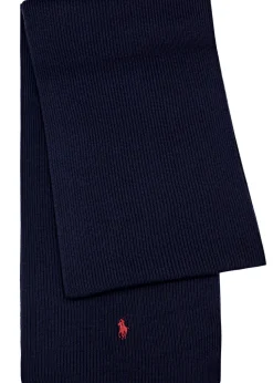 Logo-embroidered ribbed wool scarf