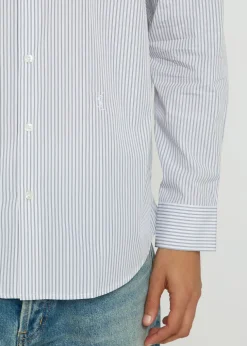 Logo-embroidered striped cotton-poplin shirt