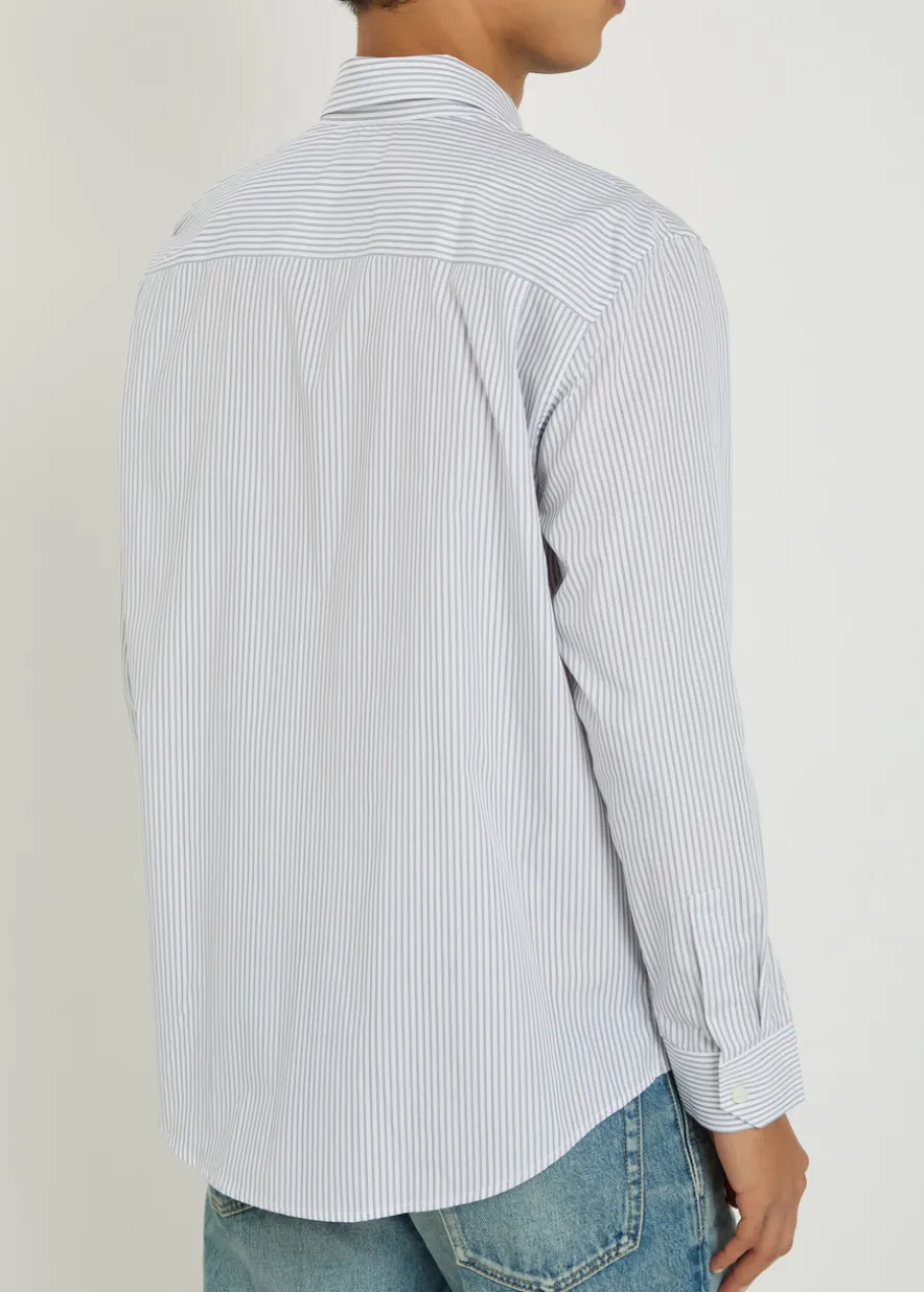 Logo-embroidered striped cotton-poplin shirt