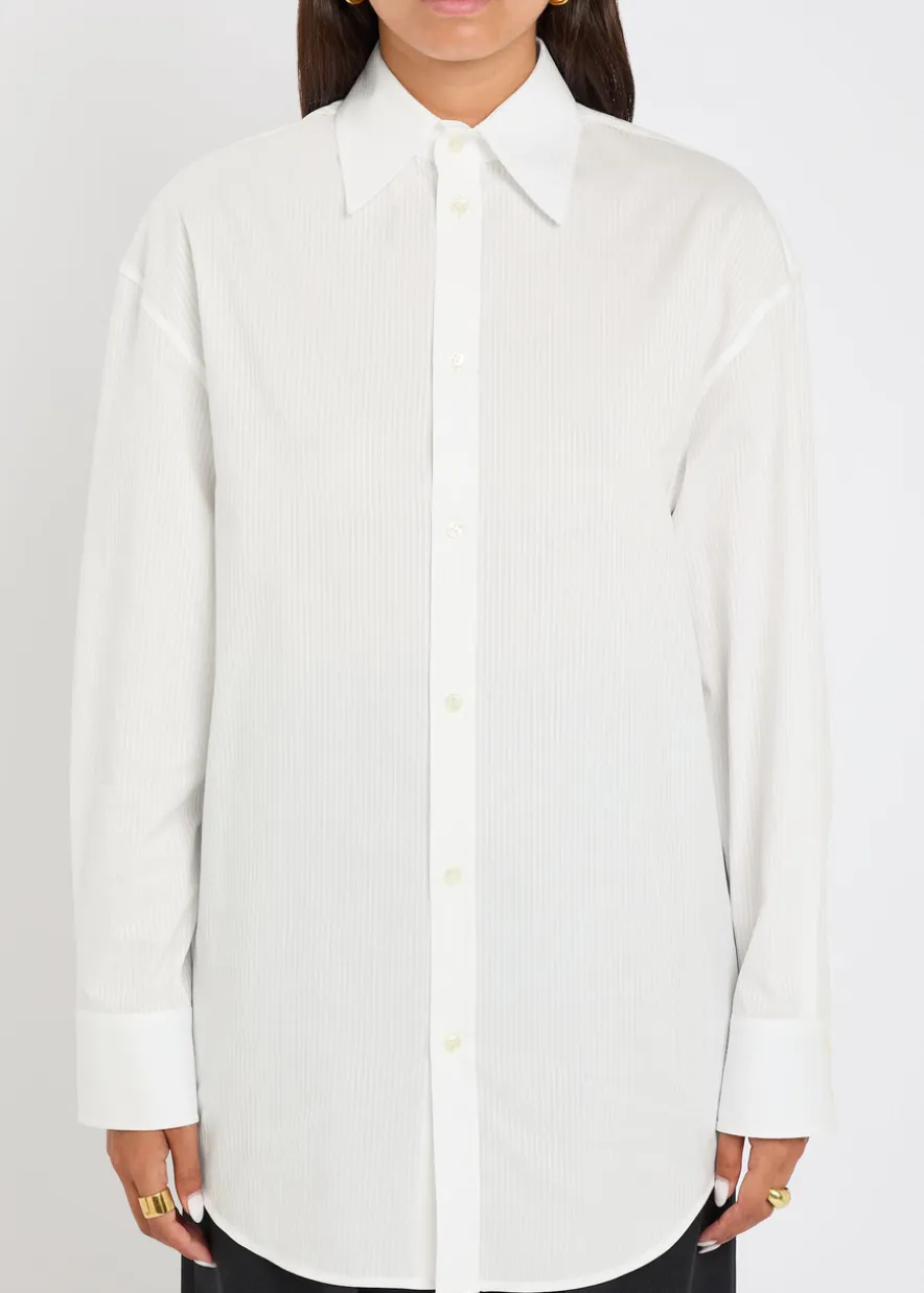 Logo-embroidered striped cotton shirt