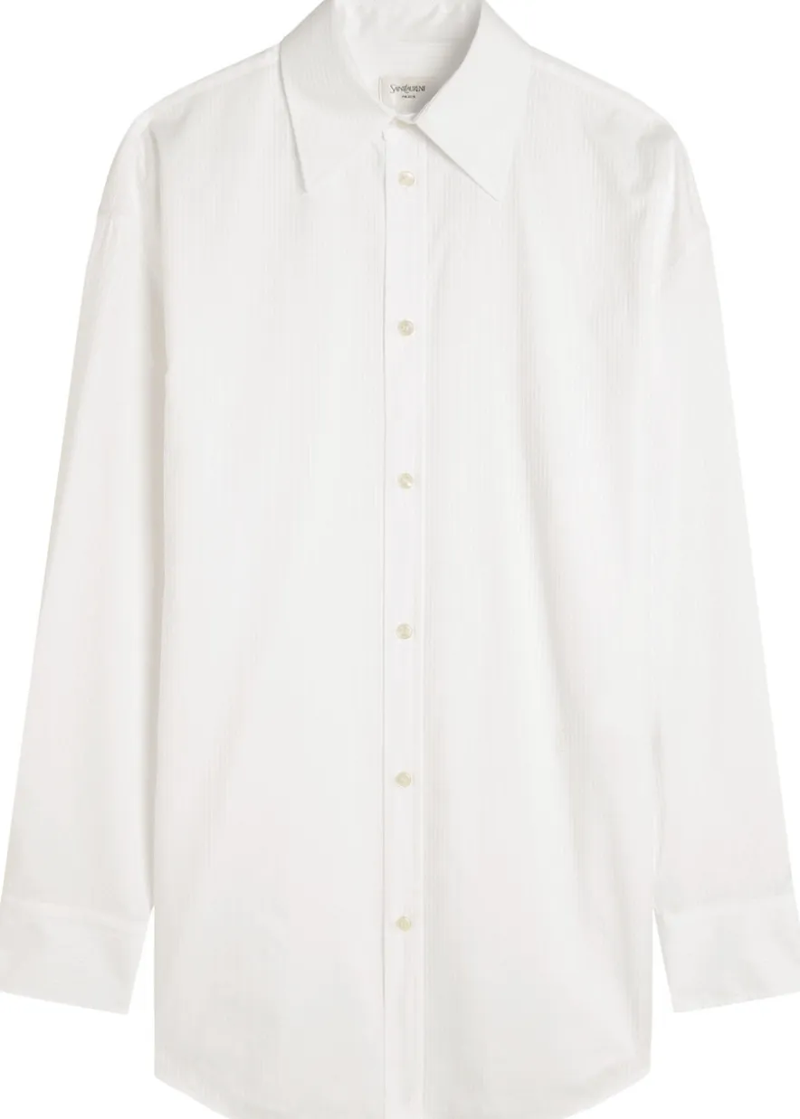 Logo-embroidered striped cotton shirt