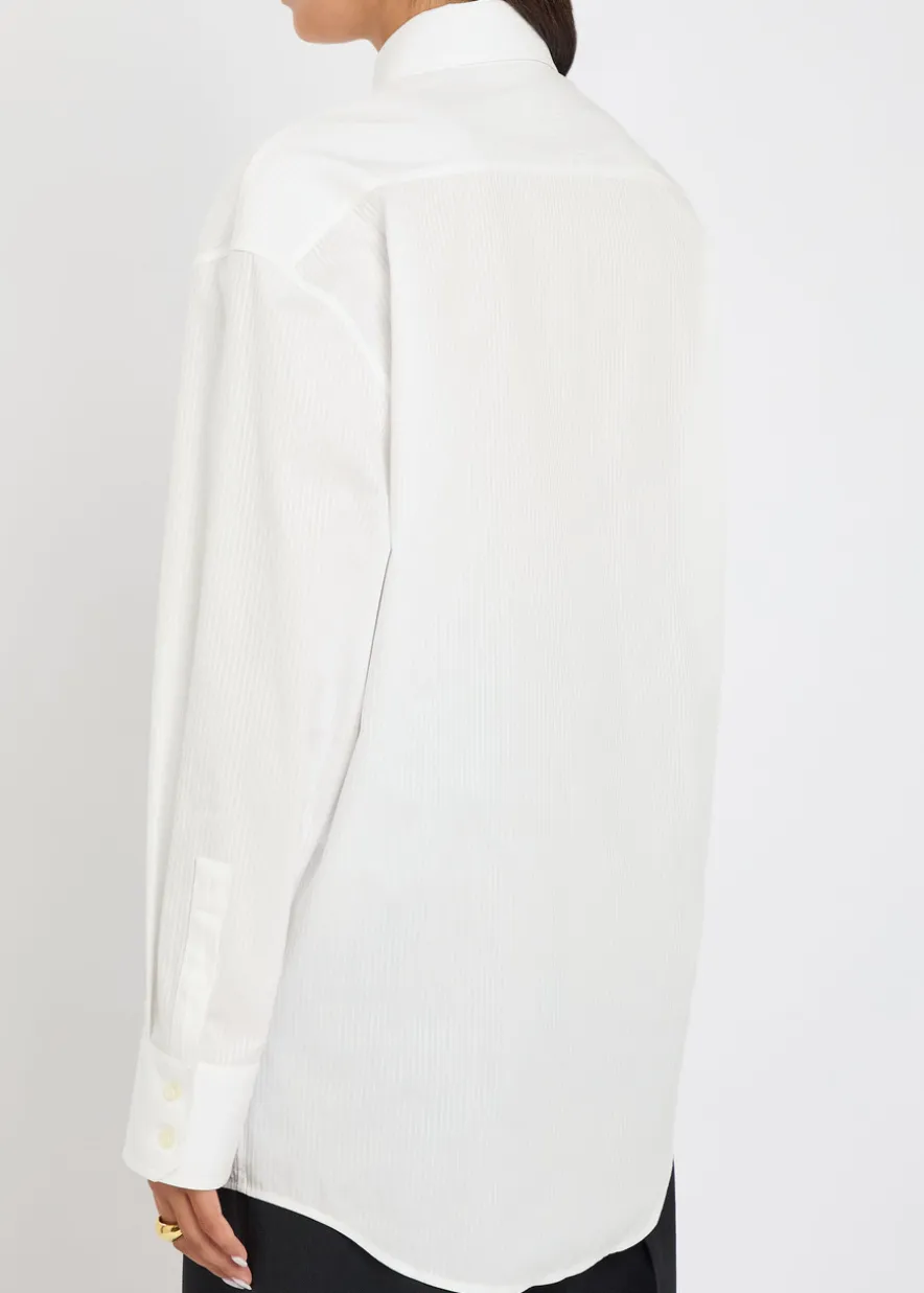 Logo-embroidered striped cotton shirt