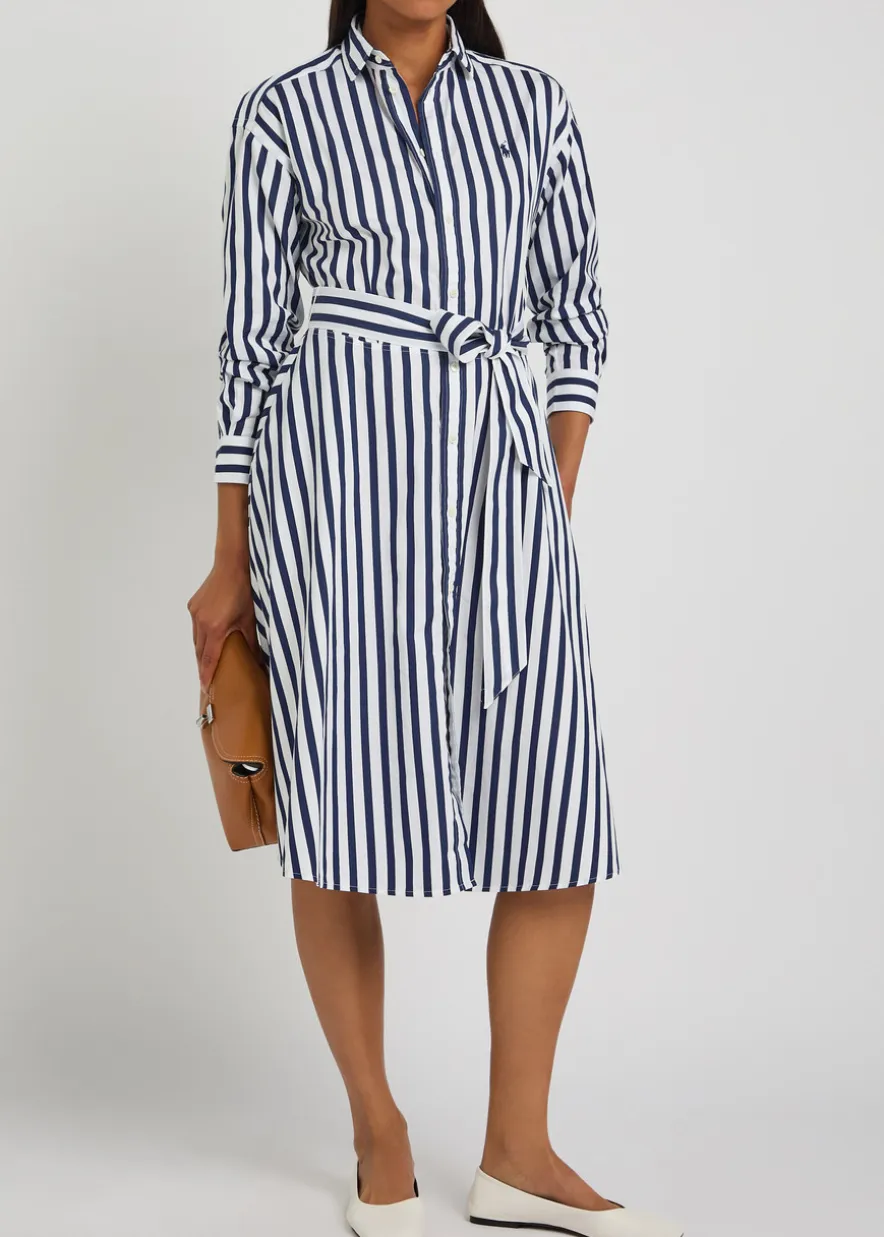 Logo-embroidered striped cotton-poplin midi shirt dress
