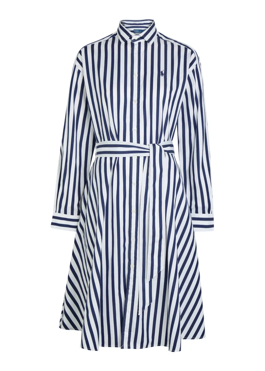Logo-embroidered striped cotton-poplin midi shirt dress