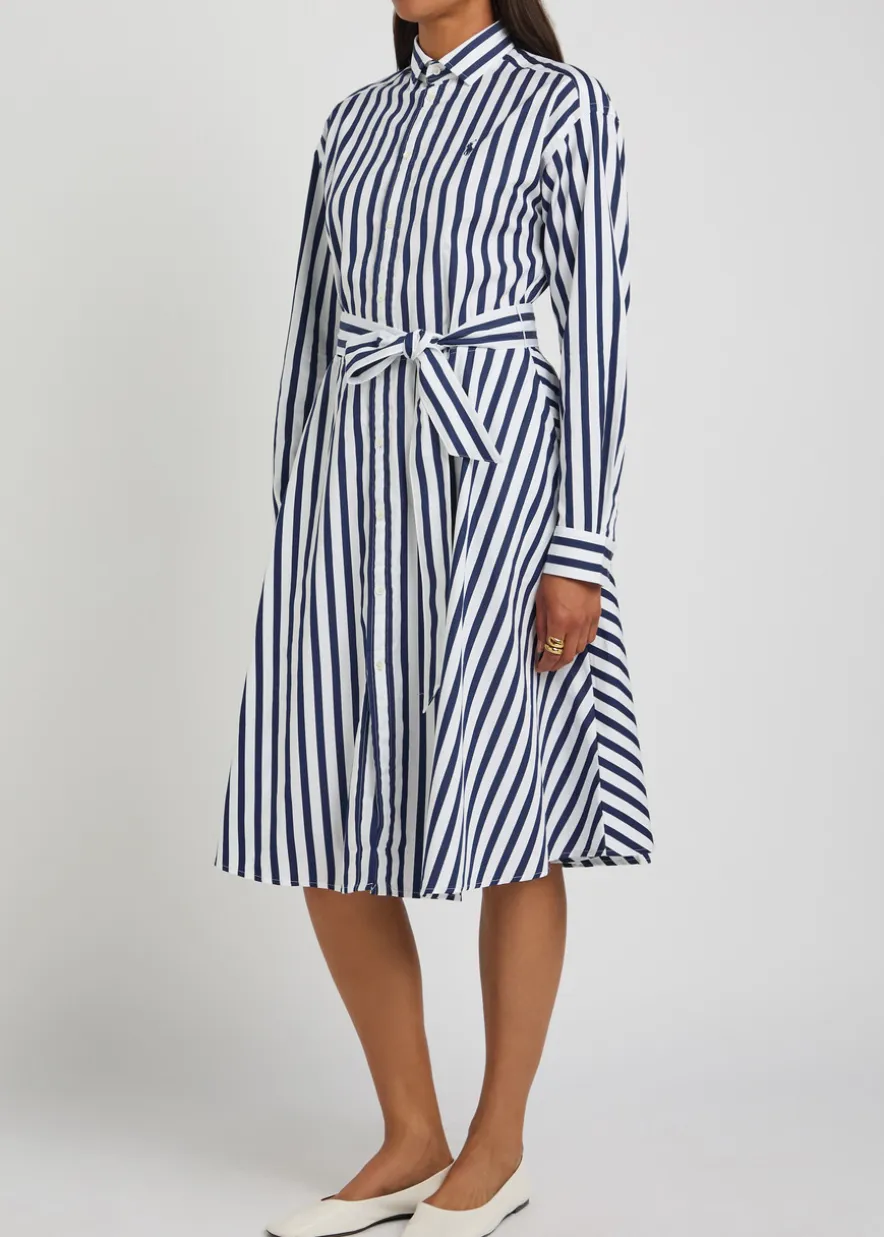 Logo-embroidered striped cotton-poplin midi shirt dress