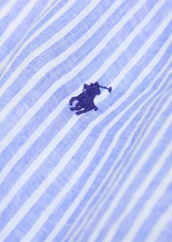 Logo-embroidered striped linen shirt