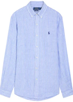 Logo-embroidered striped linen shirt