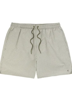 Logo-embroidered striped seersucker swim shorts