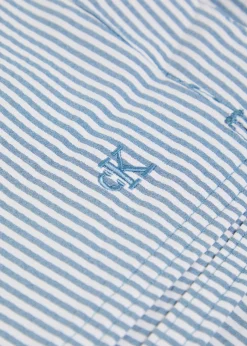 Logo-embroidered striped seersucker swim shorts