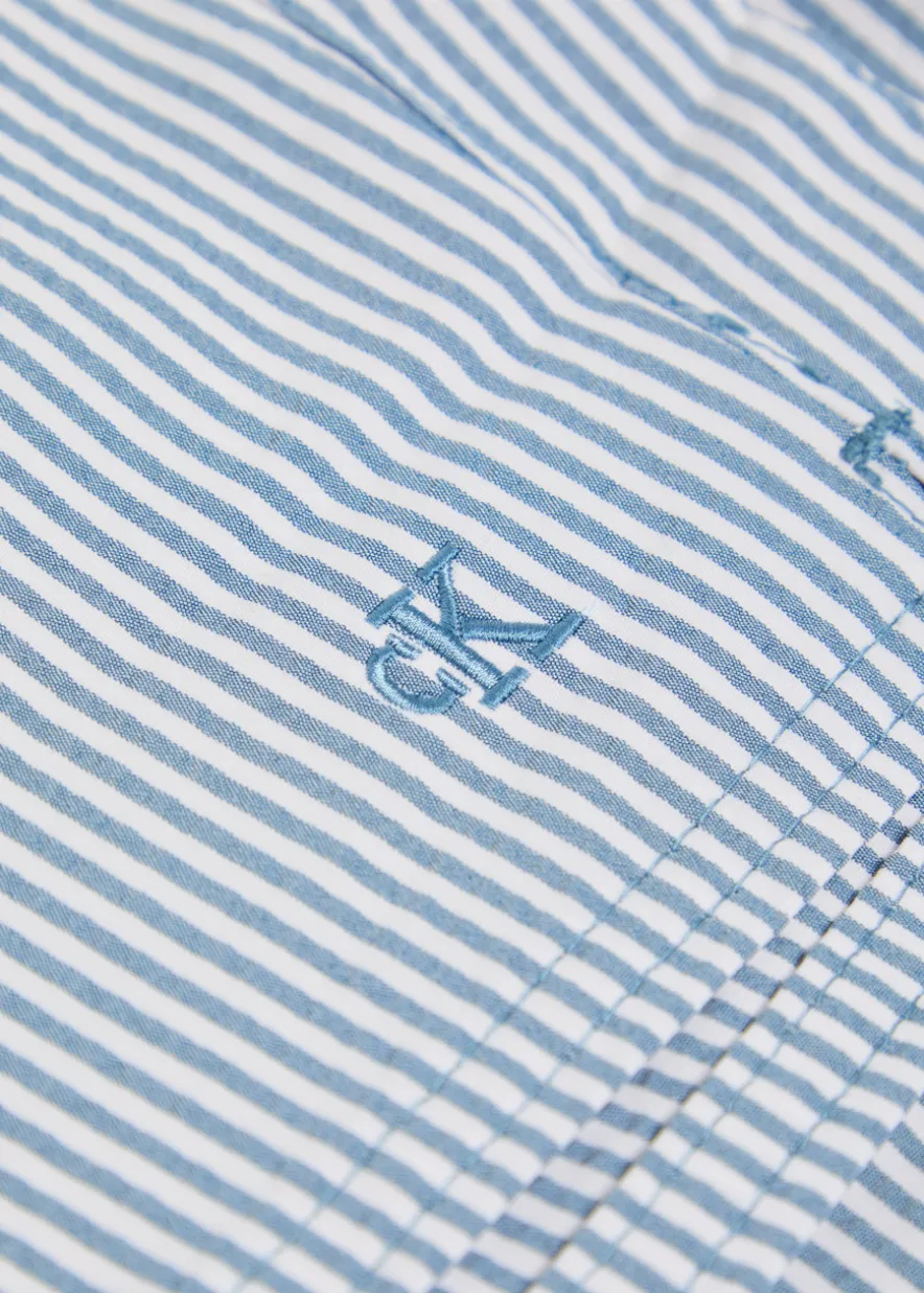 Logo-embroidered striped seersucker swim shorts