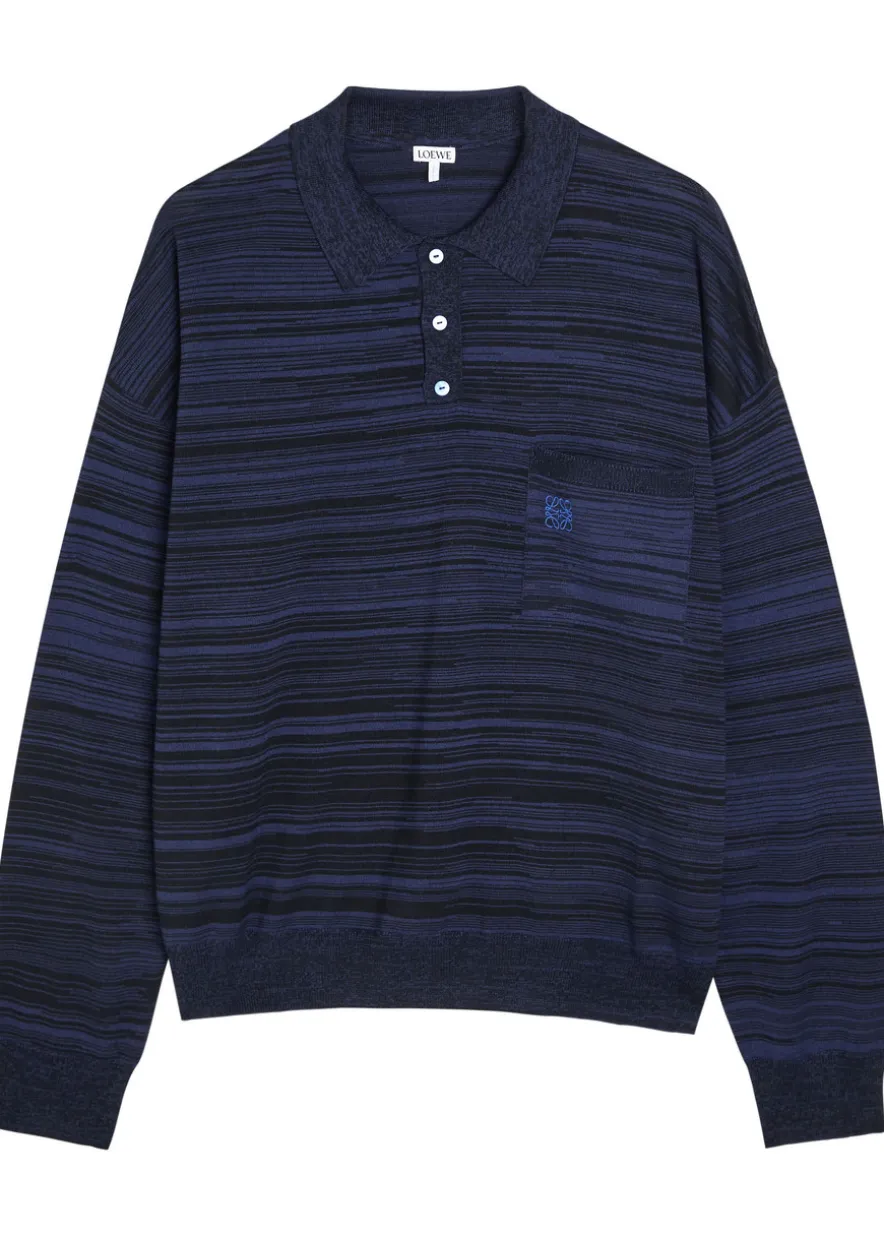 Logo-embroidered striped wool polo