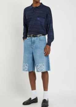 Logo-embroidered striped wool polo