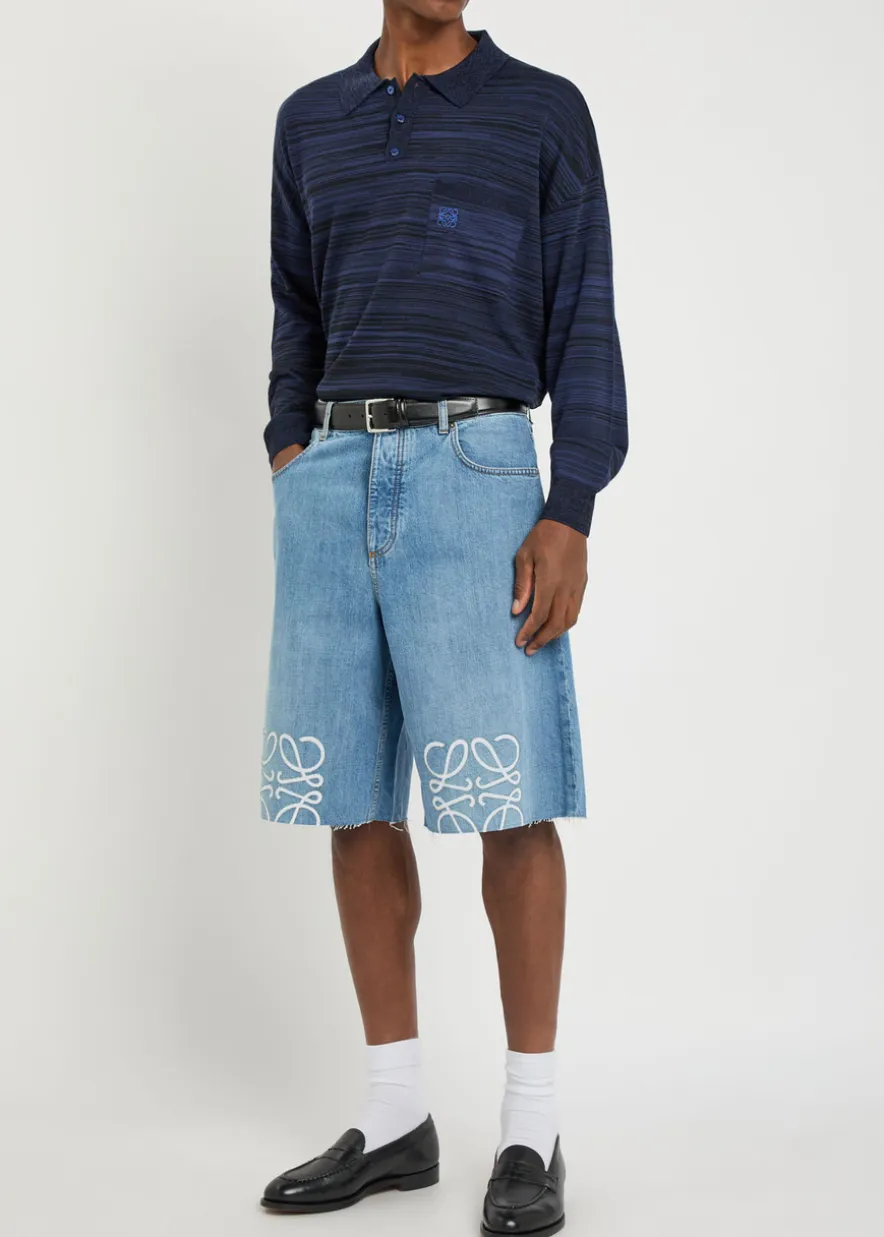 Logo-embroidered striped wool polo