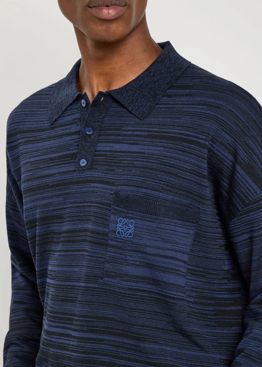Logo-embroidered striped wool polo
