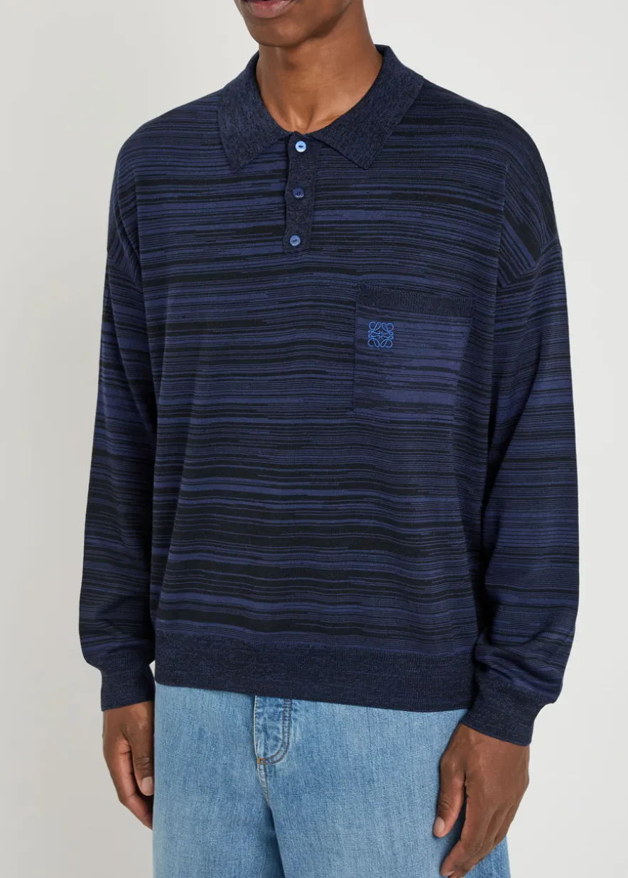 Logo-embroidered striped wool polo