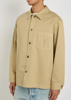 Logo-embroidered twill overshirt
