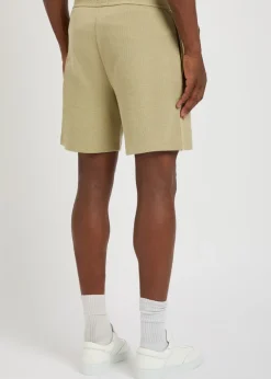 Logo-embroidered waffle cotton-blend shorts